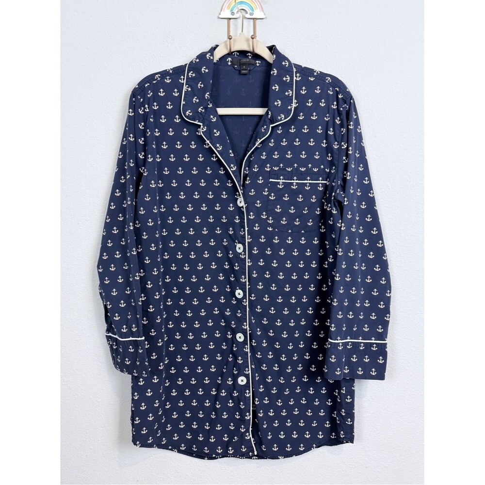 J. Crew Navy Anchor Print Long Sleeve Sleep Shirt S